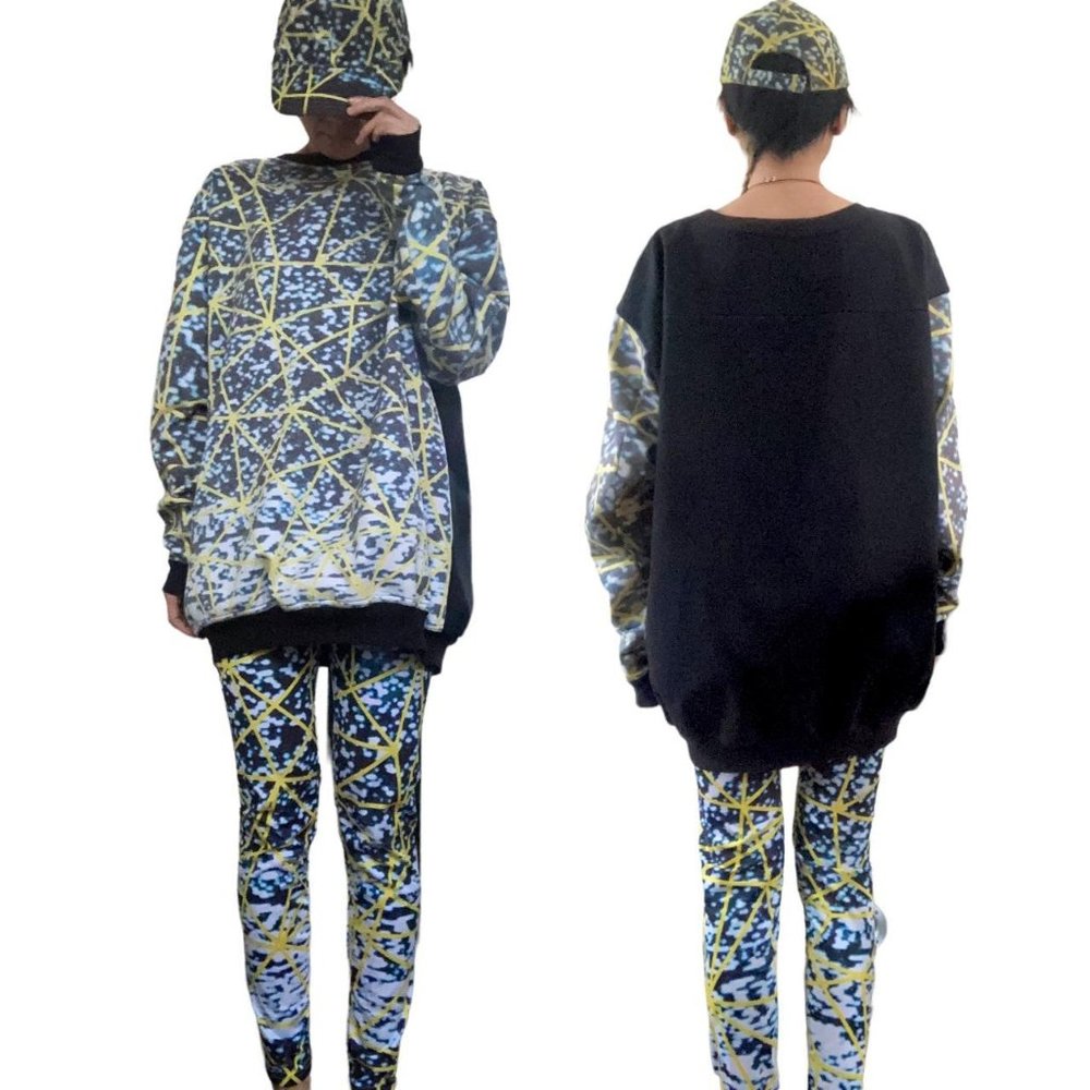 unisex roberto piqueras rave abstract print sweater leggings & cap 3 piece set